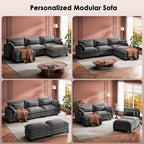 Marsail Modular Sectional Sofa 110.6" U-Shaped Modern Comfy Cloud Couch, 5-Seat Chenille Deep Seat Sofa with Throw Pillow & Movable Ottoman for Living Room, Bedroom and Apartment, Slate Gray