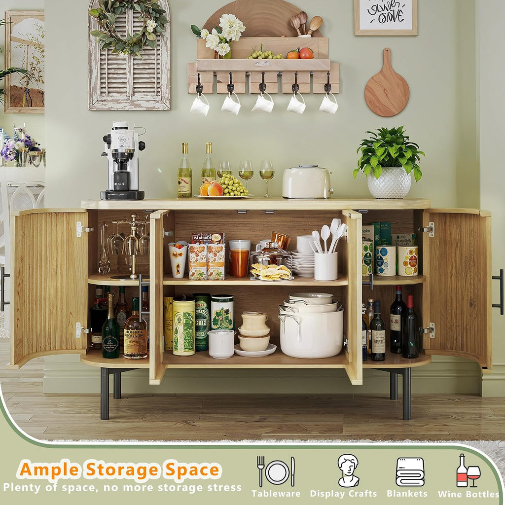 HUAHUU Sideboard Buffet Cabinet with Storage, 47.2" Rattan Sideboard Cabinet with Adjustable Shelf, Metal Legs, Modern Buffet Sideboard for Kitchen, Living Room, Entryway, Natural Oak
