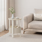 Vagusicc Small Round Side Table End Table, Tall Accent Table with Storage Basket, Set of 2 Half Round Tables Half Moon Tables, Coffee Bedside Tables, Modern Nightstand for Living Room Bedroom, Cream