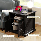 MUUEGM End Table Set of 2 Large Side Table 24" Farmhouse Nightstands with Charging Station Wood Bedside Night Stands with Adjustable Storage Shelf for Living Room, Bedroom