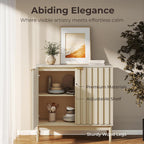 Fluted Cabinet with Storage, Buffet Cabinet Sideboard with 2 Doors, Beige Buffet Storage Accent Cabinets with Adjustable Shelves for Living Room, Entry, Hallway, Kitchen