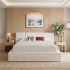 Queen Upholstered Bed Frame w/ Channel Headboard, Cloud Platform Bed Frame