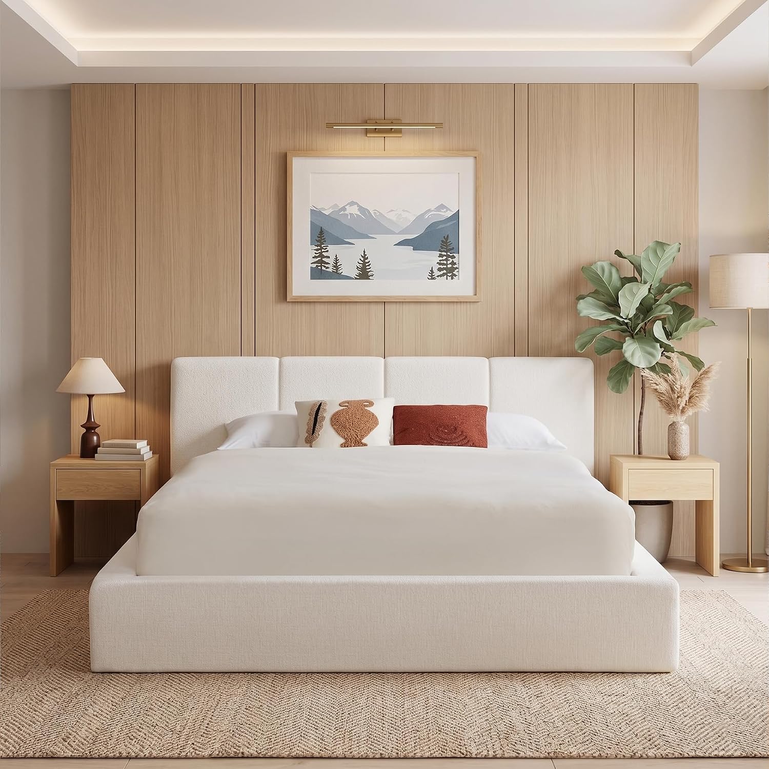 Queen Upholstered Bed Frame w/ Channel Headboard, Cloud Platform Bed Frame