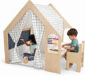 Avenlur Flair - 5 in 1 Indoor Playhouse with Desk Table, Chair, Chalkboard, Floor Cushion and Curtain Shades - Montessori and Waldorf Style for Ages 1 to 8 Years Old - (Large, Colorful Windowpane)