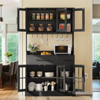 DWVO Kitchen Pantry Storage Cabinet with Microwave Stand, 71'' Tall Kitchen Hutch Cabinets with Power Outlet, Modern Food Pantry Hutch with Drawers ＆ Shelves for Home, Pack of 1, Black | 71" Tall Kitchen Hutch Cabinets with Power Outlet, Modern Food
