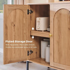 IFBUY Modern Sideboard Buffet Cabinet, 61.75" W Fluted Arched Buffet Cabinet with Storage and Adjustable Shelves, Wooden Modular Coffee Bar Cabinets for Kitchen, Entryway, Natural