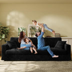 Welzona 101" Sofas for Living Room, Oversized Couch,Couches for Living Room | Comfy Corduroy Couch, Tool-Free Setup Sofa Couch, 6.3" Extra Wide Armrest, All-Wood Modern Couch For Bedroom, 2 Pillow, Black