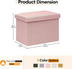 16.5 Inch Small Rectangular Storage Ottoman, Collapsible Footrest | Linen Fabric, Hidden Storage, Foldable Footstool with Padded Lid, Compact Size for Living Room, Bedroom and Dorm, Pink