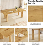 HIPIHOM Extendable Dining Table Set for 6, Seats 6-8 | MDF Farmhouse Extends 63-78.7in, Space-saving for Living Room & Nook, Oak Table + 6 Brown Upholstered Chairs