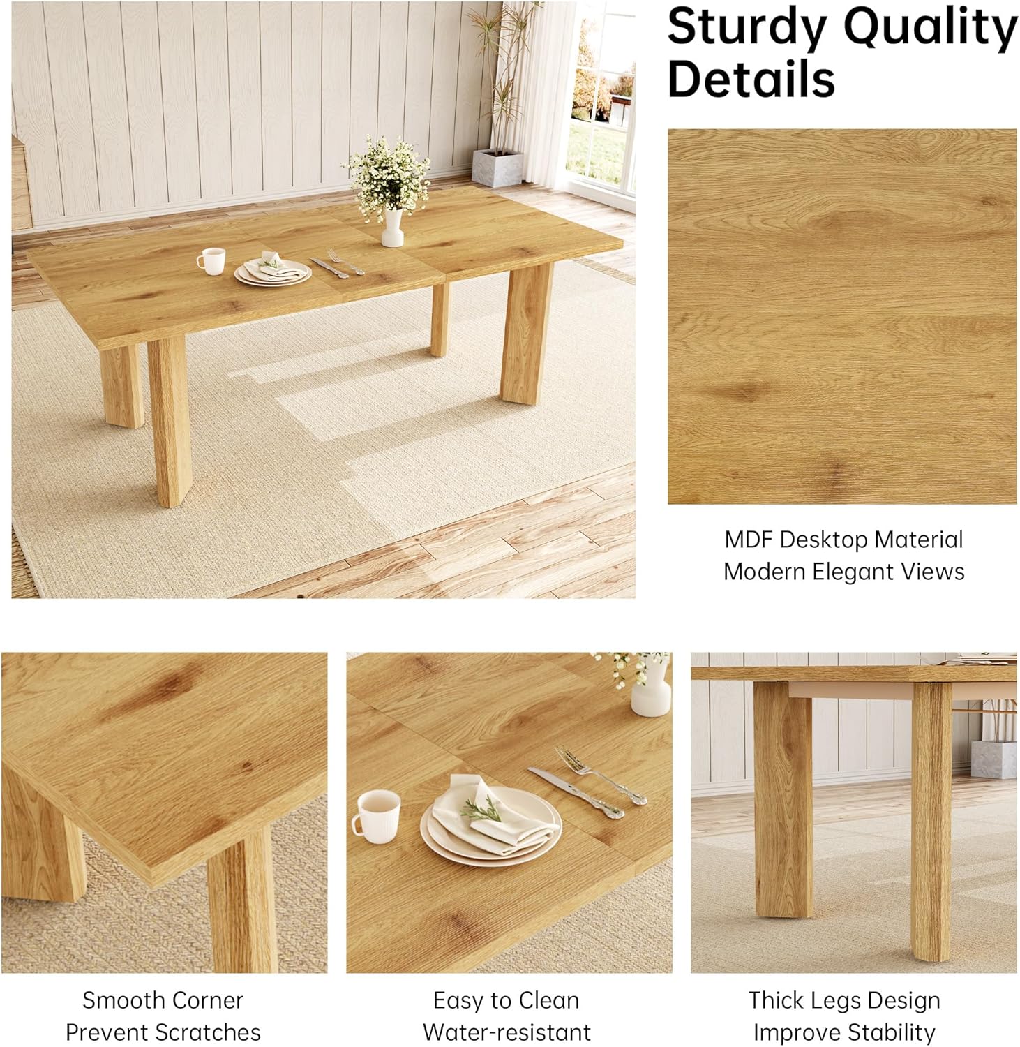 HIPIHOM Extendable Dining Table for 6-8, Space-Saving (Oak) | MDF Farmhouse Kitchen Table, Extends 63-78.7'', Seats 6-8, Space-saving for Kitchen, Dining & Living Room