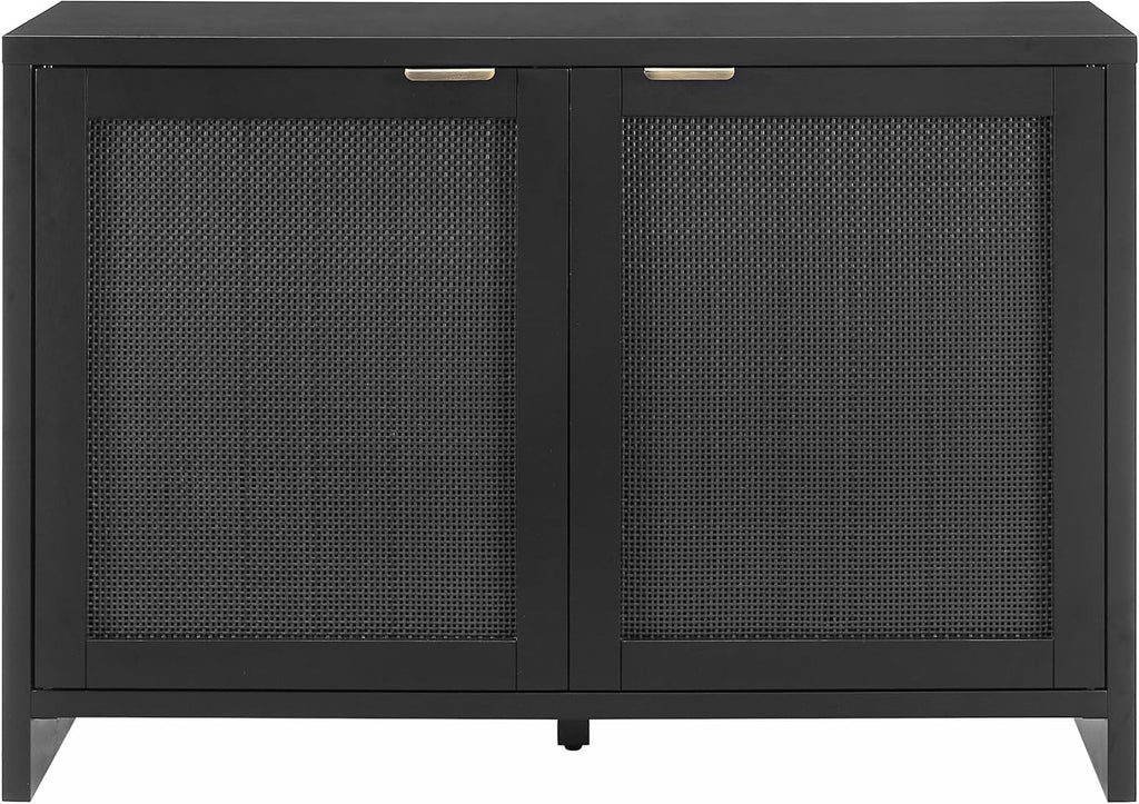 Crosley Furniture Kenji Media Console, Record Player Stand with Vinyl Storage, Modern Home Organizer, Black