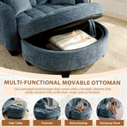 Oversized Curved Chaise Lounge Chair Indoor with Ottoman, 54.8" Cloud Reading Chair Soft Chenille Circle Couch w/Adjustable Backrest for Living Room, Apartroom, Bedroom, Blue