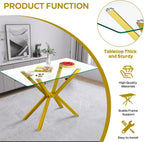 5-Piece 47" Dining Table with 4 PU Leather Chairs, Modern Dining Table Set for 4, Rectangle Kitchen Table with Golden Metal Legs for Dining Room, Kitchen(Black)