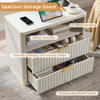 LEYAOYAO 31" Wide Fluted Nightstand Set of 2 with Charging Station, Oversized Extra Large 2 Drawers Night Stand, Antique White Bedside Table,Tall End Tables,Modern Chest of Drawer Dressers for Bedroom