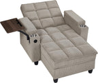 Eafurn Convertible Chaise Lounge Sleeper Chair with Storage and 6-Position Reclining Backrest,Modern Tufted Recliner Lounge Chaise Chair with Swivel Tray Table & USB Port for Living Room