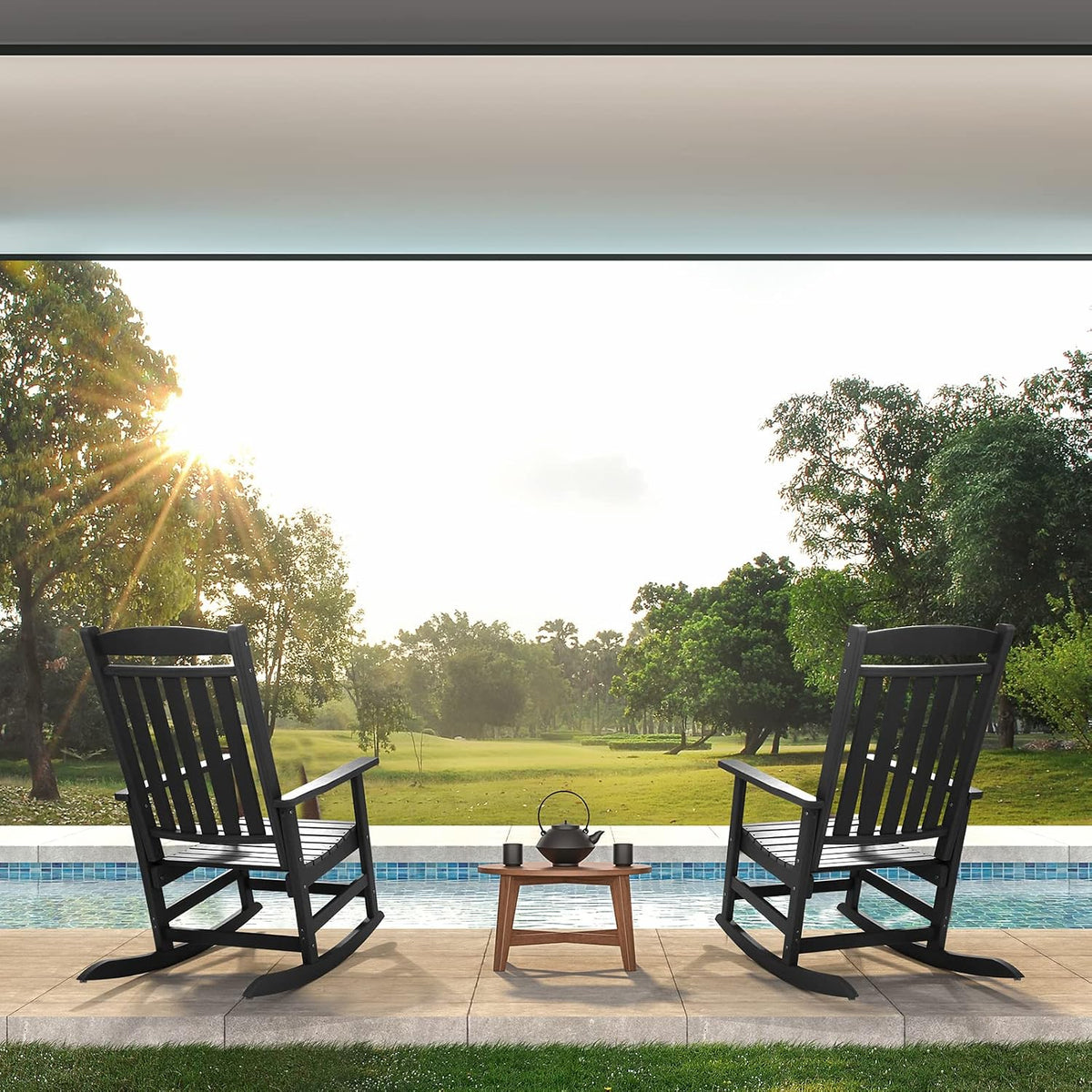 FUNBERRY Outdoor Rocking Chairs Set of 2, HDPE All Weather Poly Lumber Rocker, High Back Patio Rockers Easy Assembly