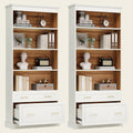 Tribesigns 5-Shelf Bookcase with File Cabinet Drawer, 72" Tall Bookshelf, Modern Free-Standing Wood Bookcase, Large Open Display Storage Book Shelf for Living Room (2pcs, White)