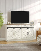 Hzuaneri Kitchen Storage Cabinet, Buffet Cabinet with Storage, Modern Farmhouse Sideboard Cabinets with Drawer, 55.1" Coffee Bar Cabinets with Doors & Adjustable Shelves, for Kitchen, White Brown
