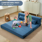 SUYOLS Folding Sofa Bed with Pillows- Convertible Chair Floor Couch & Sleeping Mattress, Foldable Memory Foam Sleeper for Living Room/Dorm/Guest Room/Home Office/Apartment/Loft, Queen, Navy Blue