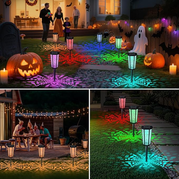Solar Pathway Landscape Lights 4 Pack, RGB Color Changing+Warm White Outdoor Waterproof Solar Yard Lights for Garden Sideway Outside, Patio, Path, Yard, Walkway, Driveway, 2 Modes