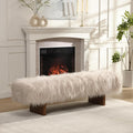 Christopher Knight Home Lenka 67" Long-haired Faux Wool Bedroom Bench, Rubberwood Ottoman Bench, Spacious Seating, Long Footstool for Living Room, Luxury Entryway Bench, Brown+Beige