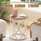 karlott Farmhouse End Table, 18.5'' French Country Round Side Table, Distressed Tray Top Side Table with Curved Motif Frame Base for Boho, End Tables Living Room, Bedroom, Small Space, Cream Beige