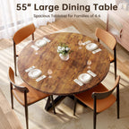 Concho 55" Round Kitchen Table for 4-6, Circle Dining Dinner Table with Pedestal Metal Frame, Space Saving Wood Kitchen & Dining Room Furniture, Rustic Brown