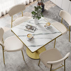 31.5'' Square Modern Dinning Table with Sintered Stone Tabletop, Golden Edge & Pedestal Base, Bistro Tulip Table for 2-4 Person for Dining Room/Cafe/Small Spaces/Restaurant (Snow Peak Marble)