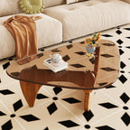 Coffee Table for Living Room Mid Century Modern Center Table with Glass Top and Wood, 32 Inch, Brown/Walnut