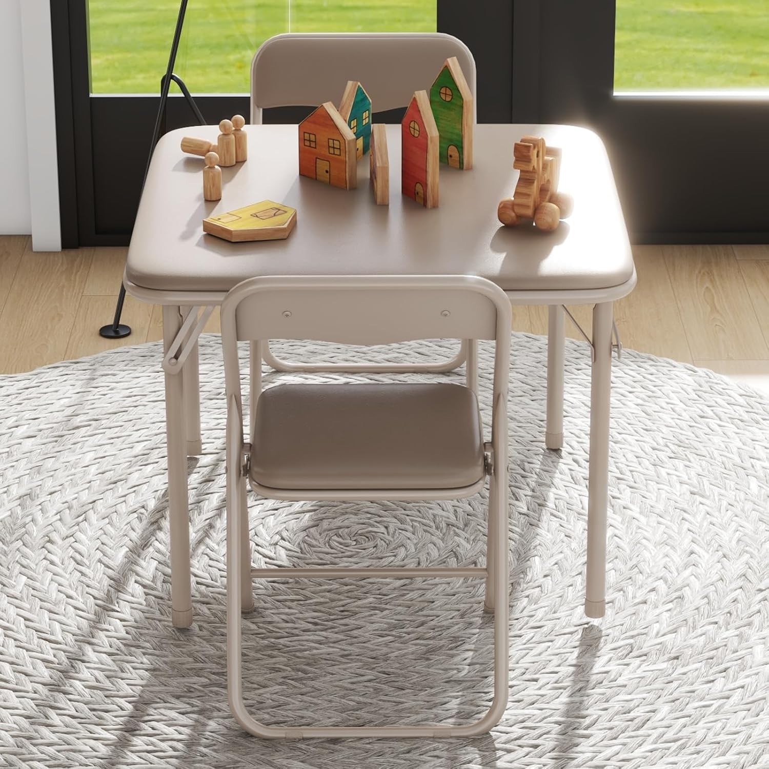 IDEALHOUSE Kids Folding Table and Chair Set | Foldable Table Set, Sturdy Steel Frame for Drawing, Crafts, Snacks and Homework