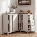 Corner Cabinet with Charging Station,L-Shaped Kitchen Pantry Storage Cabinet with 3 Drawers,Freestanding Kitchen Pantry Cabinets with Wine Rack,Glass Rack,Sliding Door for Dining Room (White)