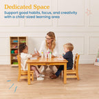 ECR4Kids 24in x 36in Rectangular Hardwood Table with 16in Legs and Two 8in Chairs, Kids Furniture, Honey, 3-Piece | Durable rubberwood, GREENGUARD Gold Certified, ANSI/BIFMA Compliant, 2-3 years, 74 lb seat capacity, classroom & home use