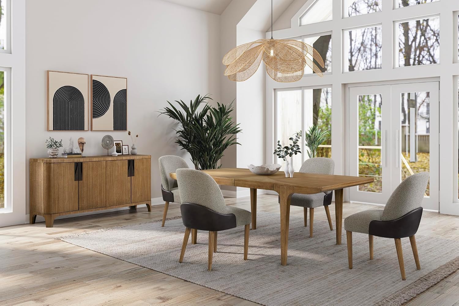 Eucalyptus Dining Server with Shelves, Tan | eucalyptus veneer server with modern design and flexible storage