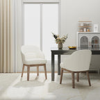 MALOL Dining Chairs Set of 6 with Lumbar Support,Fabric Upholstered Kitchen Chairs with Wooden Legs,Beige