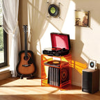 Acrylic Record Player Table with Storage Shelf, Clear Side Table Nightstand (Orange, Medium)