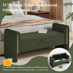 52" Storage Ottoman Bench, Teddy Upholstered End of Bed Bench with Pull-Ring, Storage Bench with Armrest, Window Bench Sturdy with Safety Hinge,Entryway Bench for Bedroom(Olive Green)