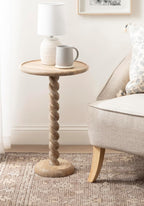 Kate and Laurel Willoughby Modern Wooden Spiraled Round Side Table, 15 x 15 x 24, Light Natural, Accent Pedestal End Table with Turned Base for Use as Indoor Plant Stand or Bedroom Nightstand Option