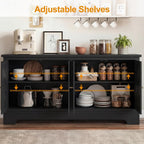 RoyalCraft Sideboard Buffet Cabinet with Storage, 56" Modern Sideboard with 4 Carved Doors, Large Wood Coffee Bar Console Table for Kitchen, Dining Room, Entryway, Living Room, Black