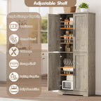 70" Tall Pantry Cabinet, Kitchen Pantry Cabinet with Doors and Adjustable Shelves, Freestanding Cupboard, Tall Storage Cabinet for Bathroom, Dining Room, Living Room, Gray