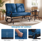 Giantex Outdoor Glider Bench, Patio 2 Person Loveseat with Removable Cushion, Thick Padded Seat, Stable Steel Frame, Outside Glider Swing Chair for Deck, Poolside, Yard, Porch Glider (Blue)