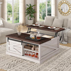 Itaar 39.4'' Lift Top Coffee Table with Storage, Farmhouse Coffee Tables for Living Room, Square Coffee Table with Large Hidden Compartment & 2 Drawers & Adjustable Shelves, Vintage White+Walnut
