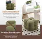 Zesthouse Square Pouf Ottomans Set of 2, Modern Vanity Chair for Bedroom | Boucle Fabric Foot Rest for Couch, Upholstered Tufted Footstool, Poofy Ottoman Seat for Living Room Dorm Fluffy Ottoman Green