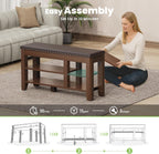 Shoe Bench for Entryway, Solid Rubberwood Shoe Bench with Hidden Storage, Adjustable 2-Tier Shelves & Soft PU Leather Seat, Shoe Rack Durable Easy Assembly for Hallway or Bedroom - Brown, 39.4"