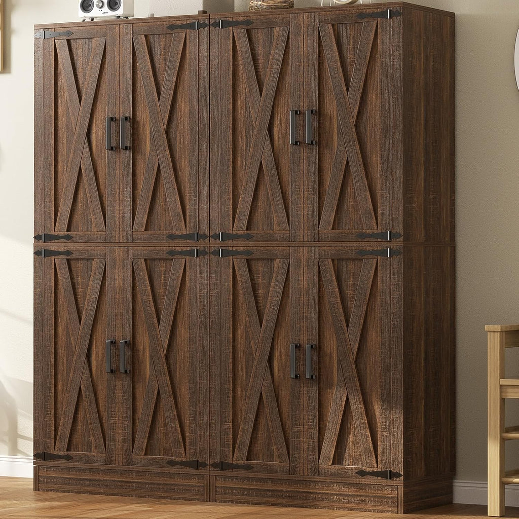 Unikito 71" Tall Kitchen Pantry Cabinet with Adjustable Shelve and Drawer | Large Wooden Farmhouse Storage Cupboard, Barn Door, Sturdy and Deep, Versatile for Dining Room, Living Room, Utility Room