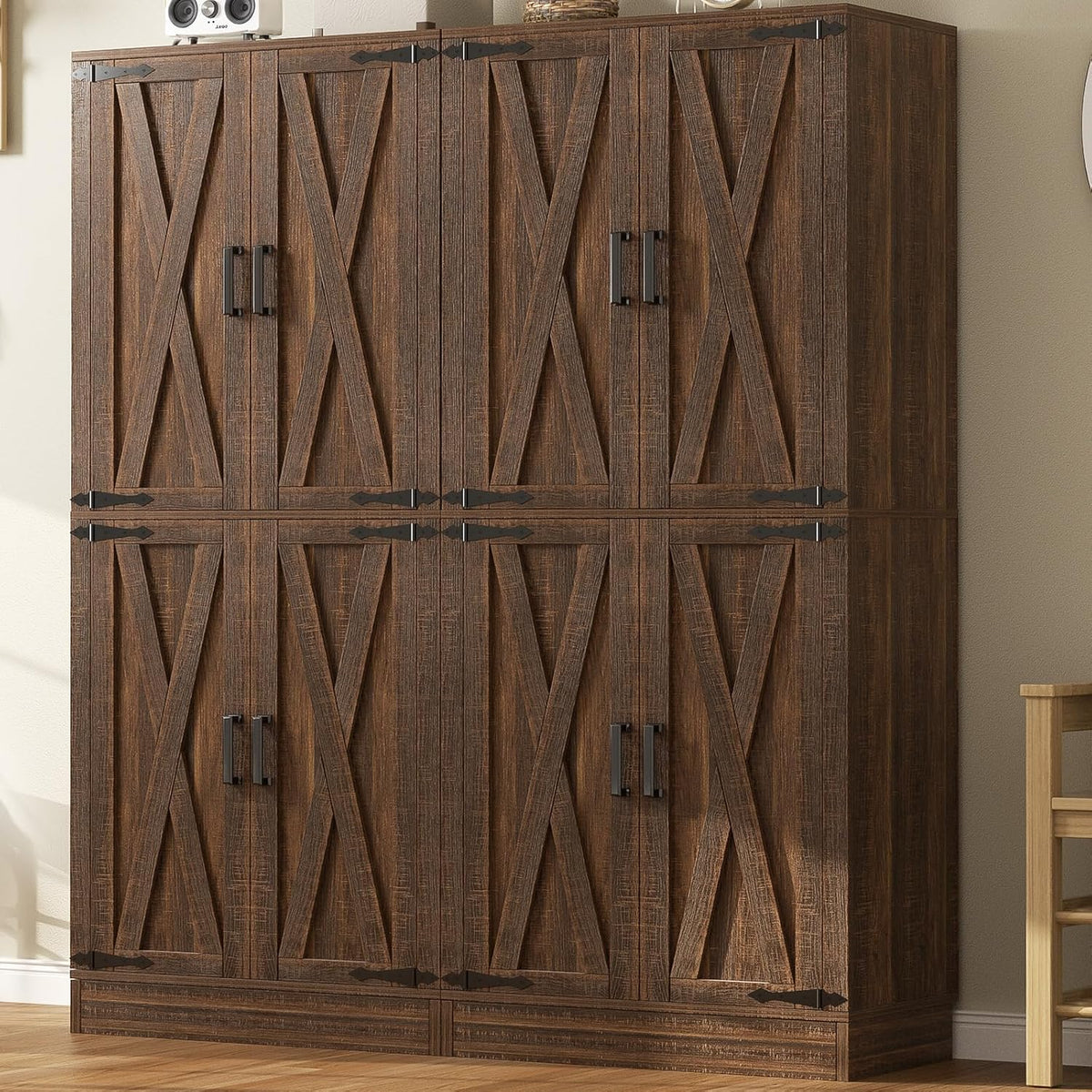 Unikito 71" Tall Kitchen Pantry Cabinet with Adjustable Shelve and Drawer | Large Wooden Farmhouse Storage Cupboard, Barn Door, Sturdy and Deep, Versatile for Dining Room, Living Room, Utility Room