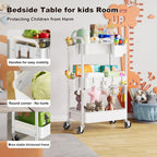 3 Tier Rolling Cart Metal with Wheels, White Three Tiered Storage Cart on Wheels, Utility Trolley Carts Organizer for Kitchen Storage, Pantry, Snack, Craft, Art, Lash, Makeup, Bathroom, Dorm Supply