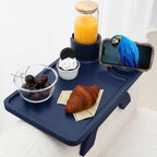 Nnewvante Couch Armrest Tray 3 in 1 Bamboo Clip-on Couch Table, Navy Blue, | Large 15.36"x9.85" Sofa Arm Table,Easy-Access 360°Rotating Cup and Phone Holder and Non-Slip Base