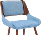 Armen Living Panda Mid-Century Upholstered Dining Chair in Walnut Finish with Light Blue Fabric Seat