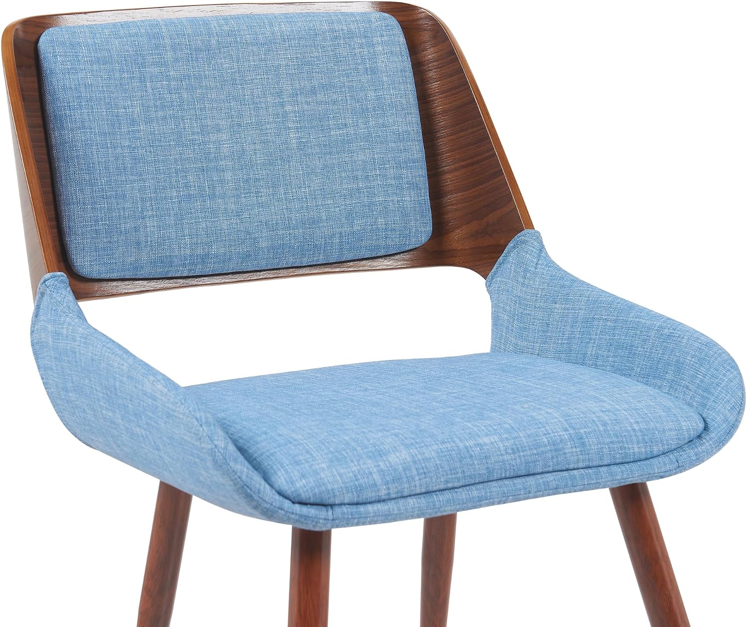 Armen Living Panda Mid-Century Upholstered Dining Chair in Walnut Finish with Light Blue Fabric Seat
