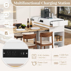 Extendable Dining Table with Storage, Transformer Console Table for 1-4 People, Mobile Rolling Island Table Space Saving Dining Room Table with Built-in Outlet for Homes, Apartments, Cream White